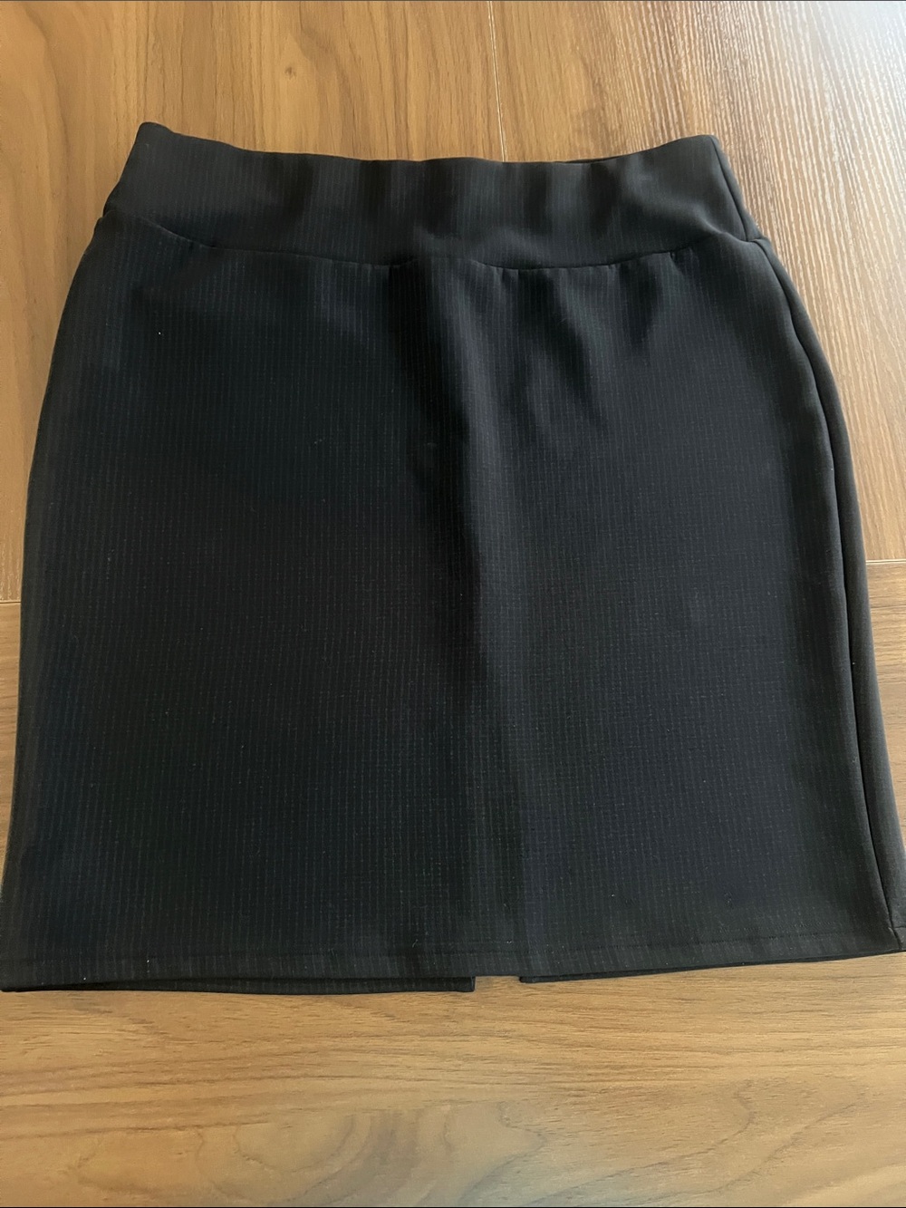 Black Knit Pencil Skirt with Fold-Over Waistband - Unbranded